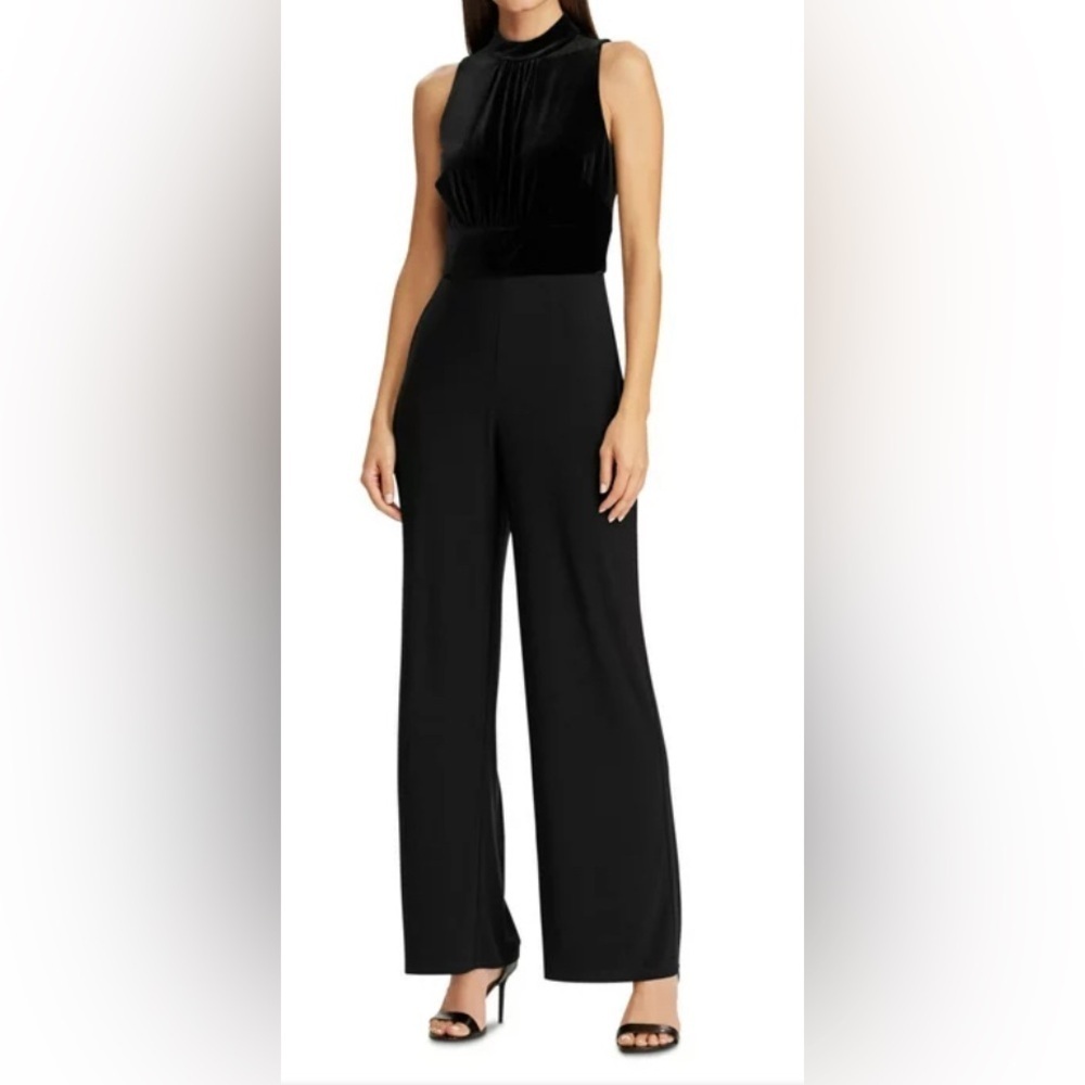 LAUREN RALPH LAUREN Sz 6 Slinky Jersey Knit Crew Neck Pockets Wide Leg Jumpsuit